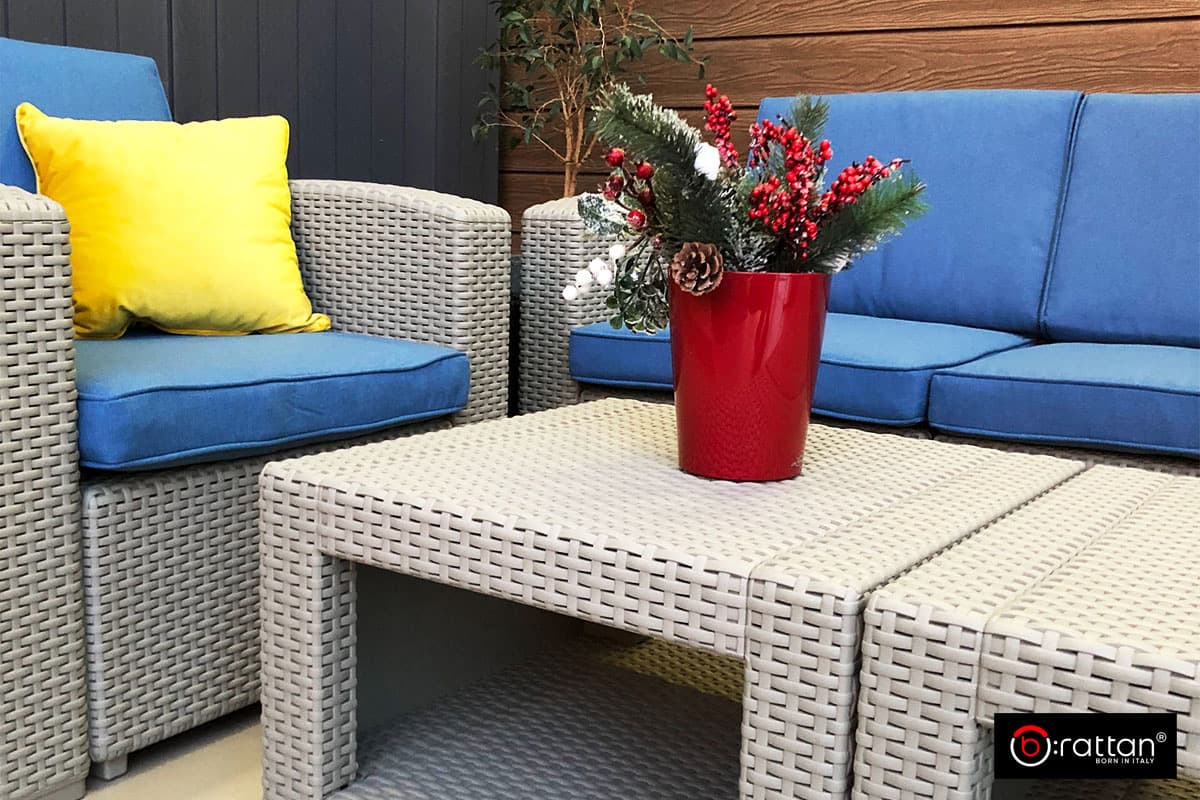 Комплект мебели RATTAN Premium 4 серый синие подушки